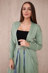 Sweter długi kardigan wiązany w talii ciemny miętowy. Zielone kardigany damskie KESI, l, bez wzorów, z wełny, bez kołnierzyka, plus size. Za 178.78 zł.