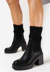 Czarne Botki na Słupku ze Skarpetkową Cholewką Demsas. Czarne botki damskie Born2be, bez wzorów, bez obcasa, na obcasie, bez zapięcia. Za 139.99 zł.