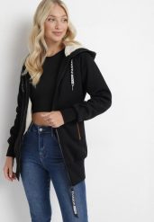 Czarna Długa Bluza z Ozdobnymi Taśmami Ocieplona Savabe. Czarne bluzy damskie Born2be, na zimę, l, bez wzorów, z dzianiny, bez ramiączek, bez kaptura. Za 129.99 zł.
