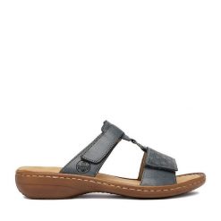 Klapki Rieker. Niebieskie klapki damskie Rieker, bez wzorów, bez obcasa, bez zapięcia. Za 289.99 zł.