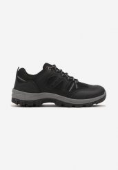Czarne Płaskie Buty Trekkingowe z Geometrycznym Wzorem i Sznurowaniem Saiva. Czarne trekkingi męskie Born2be, z jeansu, bez zapięcia. Za 99.99 zł.