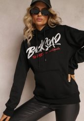 Czarna Bluza z Kapturem i Ściągaczami oraz Kieszenią Paili. Czarne bluzy damskie Renee, xl, bez wzorów, z polaru, bez ramiączek, z kapturem. Za 39.99 zł.