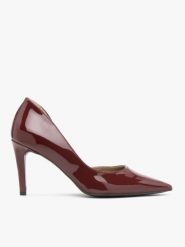 Bordowe lakierowane czółenka na szpilce. Czerwone czółenka damskie Ryłko, bez wzorów, z gumy, eleganckie, bez obcasa, na szpilce, bez zapięcia. Za 379.99 zł.