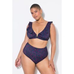 Damskie Figi od bikini wysoki stan kolorowy wzór w panterkę. Niebieskie bikini Ulla Popken, plus size, bez wzorów, z elastanu. Za 93.99 zł.