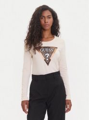 Guess Bluzka W5BI75 J1314 Beżowy Regular Fit. Brązowe bluzki damskie Guess, xs, z aplikacjami, z bawełny, bez kołnierzyka, bez ramiączek. Za 199.99 zł.