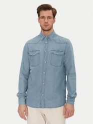 INDICODE Koszula jeansowa Ask 20-605 Niebieski Slim Fit. Niebieskie koszule męskie INDICODE, m, bez wzorów, z bawełny, bez kołnierzyka, bez ramiączek. Za 89.99 zł.