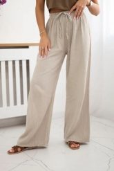 Spodnie muślinowe z szeroką nogawką beżowe. Brązowe spodnie materiałowe damskie KESI, na lato, bez wzorów, z bawełny, biznesowe, plus size. Za 150.52 zł.