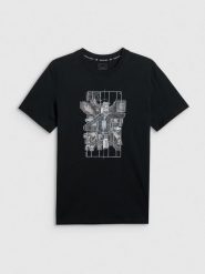 4F T-shirt regular z nadrukiem męski - czarny XL. Czarne t-shirty męskie 4F, m, bez wzorów, z dzianiny, bez kołnierzyka, bez ramiączek. Za 69.99 zł.