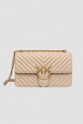 PINKO Beżowa listonoszka damska Love One Classic. Brązowe torebki do ręki damskie Pinko, bez wzorów, bez dodatków. W wyprzedaży za 1,379.99 zł.