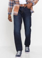 Jeansy classic fit ze stretchem, straight. Niebieskie jeansy męskie bonprix, z jeansu, klasyczne. Za 124.99 zł.