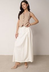 Jasnobeżowa Wiskozowa Spódnica o Rozkloszowanym Kroju z Plisami i Paskiem Rolea. Brązowe spódnice damskie Born2be, na co dzień, l, bez wzorów, z wiskozy, eleganckie, maxi, rozkloszowane. Za 149.99 zł.