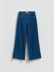 Jeansy wide leg - granatowy. Niebieskie jeansy damskie Reserved, bez wzorów, z bawełny. Za 149.99 zł.