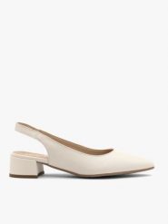 Kremowe czółenka slingback bez pięty. Brązowe czółenka damskie Brawo sp. z o.o., bez wzorów, z materiału, eleganckie, bez obcasa, na obcasie, bez zapięcia. Za 379.99 zł.