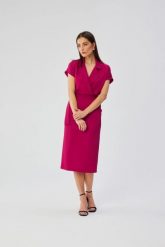 Elegancka sukienka ołówkowa z kołnierzem śliwkowa. Fioletowe sukienki damskie Stylove, do pracy, l, bez wzorów, z elastanu, biznesowe, bez kołnierzyka, bez ramiączek, midi, dopasowane. Za 349.00 zł.