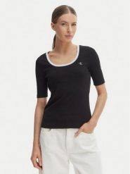 Calvin Klein Jeans T-Shirt LV047F247G Czarny Slim Fit. Czarne t-shirty damskie Calvin Klein Jeans, l, bez wzorów, z bawełny, bez kołnierzyka, bez ramiączek. Za 249.99 zł.