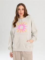 Bluza hoodie z nadrukiem - szary. Szare bluzy damskie Sinsay, l, bez wzorów, bez ramiączek, bez kaptura. Za 49.99 zł.