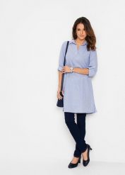 Sukienka szmizjerka z czystej bawełny. Białe sukienki damskie bonprix, bez wzorów, z bawełny, eleganckie, bez kołnierzyka, bez ramiączek, szmizjerki. Za 109.99 zł.
