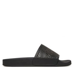 Klapki KARL LAGERFELD. Czarne klapki damskie KARL LAGERFELD, bez wzorów, bez obcasa, bez zapięcia. Za 289.99 zł.