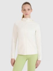 4F Bluza treningowa regular szybkoschnąca damska - biała S. Białe bluzy damskie 4F, s, bez wzorów, z dzianiny, sportowe, bez ramiączek, z kapturem. W wyprzedaży za 139.99 zł.