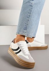 Białe Sneakersy Typu Kultowe Tenisówki na Grubej Podeszwie z Tłoczeniem Lisanitea. Białe trampki i tenisówki damskie Renee, bez wzorów, z jeansu, bez zapięcia. Za 79.99 zł.