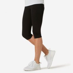 Legginsy krótkie fitness damskie Domyos 500 slim. Czarne legginsy damskie DOMYOS, bez wzorów, z bawełny. Za 39.99 zł.