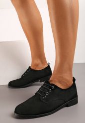 Czarne Półbuty Oksfordki Sznurowane na Rzemyki Zatella. Czarne półbuty damskie Renee, bez wzorów, z dzianiny, biznesowe, bez obcasa, bez zapięcia. Za 59.99 zł.
