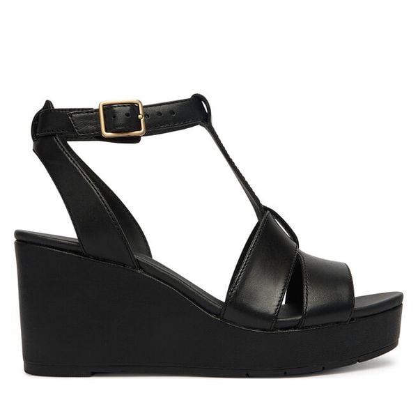 Sandały Clarks. Czarne sandały damskie Clarks, bez wzorów, bez obcasa, na koturnie, bez zapięcia. Za 306.99 zł.
