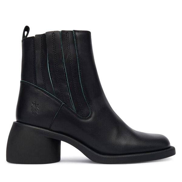 Botki Fly London. Czarne botki damskie Fly London, bez wzorów, bez obcasa, na słupku, bez zapięcia. Za 469.99 zł.