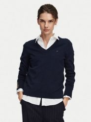 Tommy Hilfiger Sweter Jersy Wine WW0WW40098 Granatowy Regular Fit. Niebieskie swetry nierozpinane damskie Tommy Hilfiger, xl, bez wzorów, z bawełny, bez kołnierzyka, bez ramiączek. Za 409.99 zł.