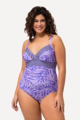 Damski Strój kąpielowy palmy paski miękkie miseczki. Czerwone stroje kąpielowe damskie Ulla Popken, plus size, bez wzorów, z elastanu. Za 191.99 zł.