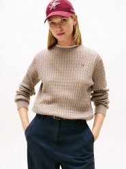 Tommy Hilfiger Sweter z dzianiny Kobiety Bawełna beżowy|brązowy, XL. Brązowe swetry nierozpinane damskie Tommy Hilfiger, xl, bez wzorów, z bawełny, eleganckie, bez kołnierzyka, bez ramiączek. Za 429.95 zł.