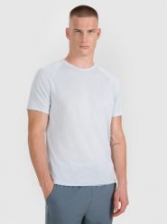 4F Koszulka do biegania szybkoschnąca męska - granatowa S. Niebieskie t-shirty męskie 4F, l, bez wzorów, z materiału, bez kołnierzyka, bez ramiączek. Za 129.99 zł.