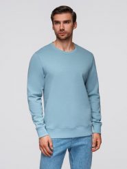 Bluza męska dresowa BASIC z okrągłym dekoltem - niebieska V7 - Rozmiar: XL. Niebieskie bluzy męskie Ombre Clothing, m, bez wzorów, z bawełny, bez ramiączek, bez kaptura. W wyprzedaży za 109.49 zł.