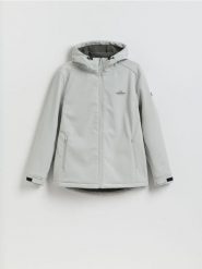 Kurtka softshell z kapturem - jasnoszary. Szare kurtki sportowe męskie Reserved, l, bez wzorów, z dzianiny, z kapturem. Za 199.99 zł.