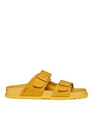 Geox Klapki D Sandybett D558RA 00022 C2006 Żółty. Żółte klapki damskie Geox, bez wzorów, ze skóry, bez obcasa, bez zapięcia. Za 359.99 zł.