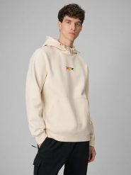 4F Bluza dresowa regular z kapturem męska - beżowa L. Brązowe bluzy sportowe męskie 4F, l, bez wzorów, z dresówki, z kapturem. Za 249.99 zł.