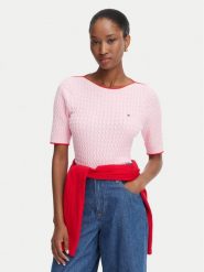 Tommy Hilfiger Sweter Fine Gg Cable Boat WW0WW50103 Różowy jasny Regular Fit. Czerwone swetry nierozpinane damskie Tommy Hilfiger, s, bez wzorów, z bawełny, bez kołnierzyka, bez ramiączek. Za 489.99 zł.