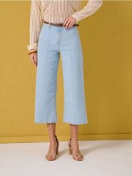 Jeansy culotte z paskiem - niebieski. Niebieskie jeansy damskie Sinsay, bez wzorów, z jeansu. Za 69.99 zł.