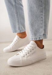 Białe Klasyczne Trampki w Minimalistycznym Stylu Aroadella. Białe trampki i tenisówki damskie Born2be, bez wzorów, z jeansu, bez zapięcia. Za 99.99 zł.