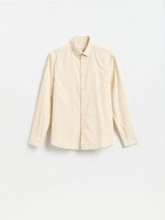 Sztruksowa koszula regular fit - złamana biel. Koszule męskie Reserved, l, bez wzorów, z bawełny, bez kołnierzyka, bez ramiączek. Za 129.99 zł.