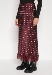 Bordowa Wiskozowa Spódnica z Wysokim Stanem w Kropki z Koronką Monivesa. Czerwone spódnice damskie Born2be, na co dzień, uniwersalny, bez wzorów, z koronki, eleganckie, z podwyższonym stanem, maxi, koszulowe. Za 149.99 zł.