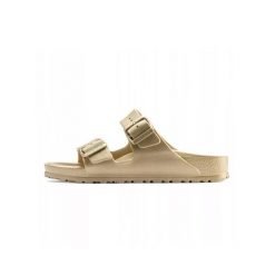 Klapki damskie Birkenstock Arizona Eva. Żółte klapki damskie Birkenstock, na lato, bez wzorów, z materiału, bez obcasa, bez zapięcia. Za 264.00 zł.