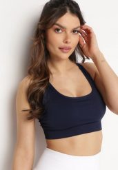 Granatowy Biustonosz Sportowy Usztywniony ze Skrzyżowanymi Ramiączkami Edorlia. Niebieskie koszulki sportowe damskie Born2be, l, bez wzorów, bez ramiączek. Za 39.99 zł.