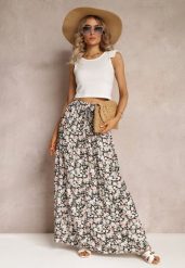 Czarno-Różowa Bawełniana Spódnica Maxi z Troczkiem i Printem w Kwiaty Yibji. Czarne spódnice damskie Renee, na spacer, na lato, l, bez wzorów, z bawełny, eleganckie, maxi, dopasowane. Za 59.99 zł.