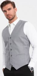Ombre Kamizelka męska garniturowa bez klap - szara V3 OM-BLZV-0112 XL. Szare garnitury męskie Ombre, m, bez wzorów. Za 139.99 zł.