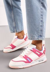Biało-Różowe Sneakersy Sportowe ze Wstawkami z Ekoskóry Isadona. Białe obuwie sportowe damskie Born2be, bez wzorów, bez zapięcia. Za 84.99 zł.