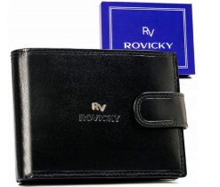 Portfel skórzany Rovicky RV-7680286-9-BCA czarny. Czarne portfele męskie ROVICKY, bez wzorów, ze skóry. Za 70.00 zł.