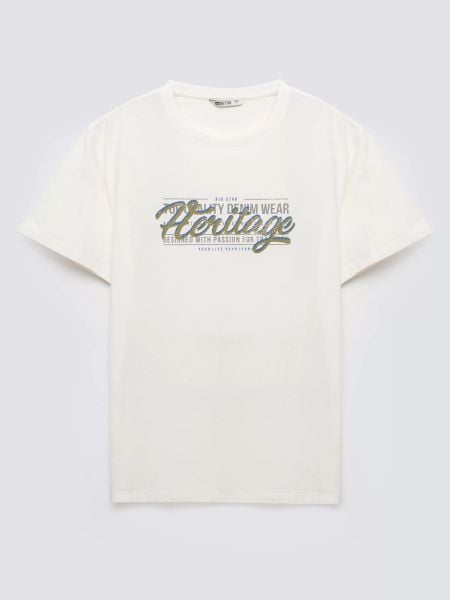 Koszulka męska z nadrukiem biała Keren 100. Białe t-shirty męskie BIG STAR, l, bez wzorów, z bawełny, bez kołnierzyka, bez ramiączek. Za 99.99 zł.