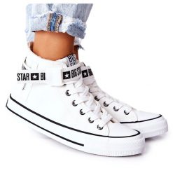 Wysokie Ocieplane Trampki Big Star GG274027 Białe. Białe trampki i tenisówki damskie bez wzorów, ze skóry, bez zapięcia. Za 205.59 zł.
