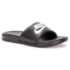 Klapki męskie Nike Benasi Jdi. Czarne klapki męskie Nike, bez wzorów, z materiału, bez zapięcia. Za 129.99 zł.